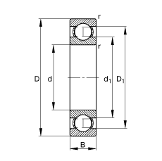 深沟球轴承 16013, 根据 DIN 625-1 标准的主要尺寸