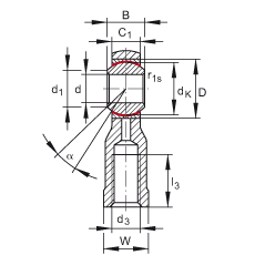 杆端轴承 GIKSL16-PS, 根据 DIN ISO 12 240-4 标准，特种钢材料，带左旋内螺纹，免维护