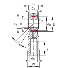 杆端轴承 GIKPSR30-PS, 根据 DIN ISO 12 240-4 标准，特种钢材料，带右旋内螺纹，免维护