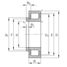 圆柱滚子轴承 NJ202-E-TVP2 + HJ202E, 根据 DIN 5412-1 标准的主要尺寸, 带 L 型圈，定位轴承, 可分离, 带保持架