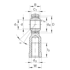 杆端轴承 GIKL12-PB, 根据 DIN ISO 12 240-4 标准，带左旋内螺纹，需维护