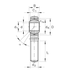杆端轴承 GAKR22-PB, 根据 DIN ISO 12 240-4 标准，带右旋外螺纹，需维护