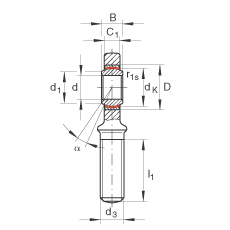 杆端轴承 GAR60-UK-2RS, 根据 DIN ISO 12 240-4 标准，带右旋外螺纹，免维护，两侧唇密封