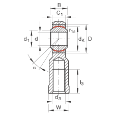 杆端轴承 GIKL22-PW, 根据 DIN ISO 12 240-4 标准，带左旋内螺纹，需维护
