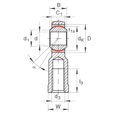 杆端轴承 GIKR20-PW, 根据 DIN ISO 12 240-4 标准，带右旋内螺纹，需维护