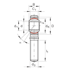 杆端轴承 GAKL30-PW, 根据 DIN ISO 12 240-4 标准，带左旋外螺纹，需维护