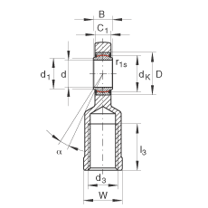 杆端轴承 GIR60-UK-2RS, 根据 DIN ISO 12 240-4 标准，带右旋内螺纹，免维护，两侧唇密封