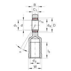 杆端轴承 GIR25-UK, 根据 DIN ISO 12 240-4 标准，带右旋内螺纹，免维护