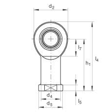 杆端轴承 GIL35-UK-2RS, 根据 DIN ISO 12 240-4 标准，带左旋内螺纹，免维护，两侧唇密封