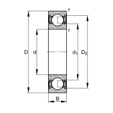 深沟球轴承 61812-2RSR-Y, 根据 DIN 625-1 标准的主要尺寸, 两侧唇密封