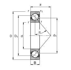 角接触球轴承 7302-B-TVP, 根据 DIN 628-1 标准的主要尺寸，接触角 α = 40°