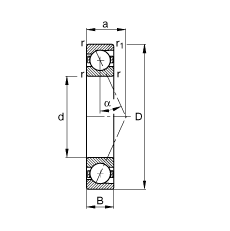 主轴轴承 B71936-E-T-P4S, 调节，成对或单元安装，接触角 α = 25°，限制公差