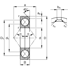 四点接触球轴承 QJ330-N2-MPA, 根据 DIN 628-4 的主要尺寸， 可以拆卸，剖分内圈，带两个止动槽