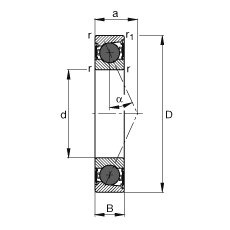 主轴轴承 HCB7003-E-2RSD-T-P4S, 调节，成对或单元安装，接触角 α = 25°，陶瓷球，两侧唇密封，非接触，限制公差