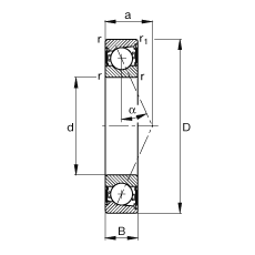 主轴轴承 B7215-E-2RSD-T-P4S, 调节，成对安装，接触角 α = 25°，两侧唇密封，非接触，限制公差