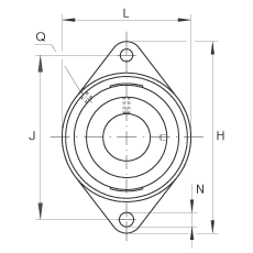 轴承座单元 RCJT1-7/16, 对角法兰轴承座单元，铸铁，根据 ABMA 15 - 1991, ABMA 14 - 1991, ISO3228 带有偏心紧定环，R型密封，英制