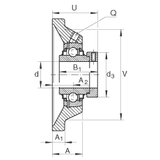 轴承座单元 RCJ40-FA164, 带四个螺栓孔的法兰的轴承座单元，铸铁， 偏心锁圈， R型密封，使用温度低于 +250°C