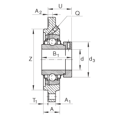 轴承座单元 RFE30, 带四个螺栓孔的法兰的轴承座单元，定心凸出物，铸铁，偏心锁圈，R 型密封