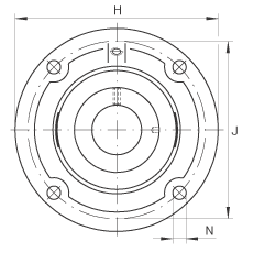 轴承座单元 RFE25, 带四个螺栓孔的法兰的轴承座单元，定心凸出物，铸铁，偏心锁圈，R 型密封