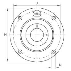 轴承座单元 RME20-N, 带四个螺栓孔的法兰的轴承座单元，定心凸出物，铸铁，偏心锁圈，R 型密封