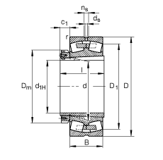 调心滚子轴承 23184-K-MB + H3184, 根据 DIN 635-2 标准的主要尺寸, 带锥孔和紧定套