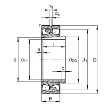 调心滚子轴承 230/750-K-MB + AH30/750A, 根据 DIN 635-2 标准的主要尺寸, 带锥孔和退卸套